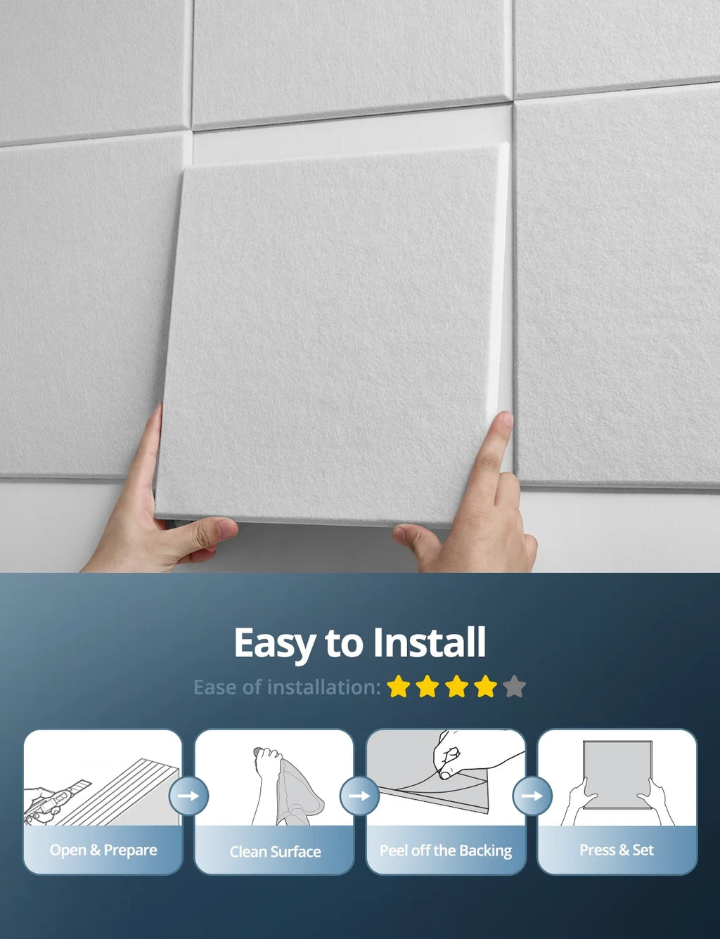 12-Pack White Self-Adhesive Acoustic Panels - 12x12 Tiles