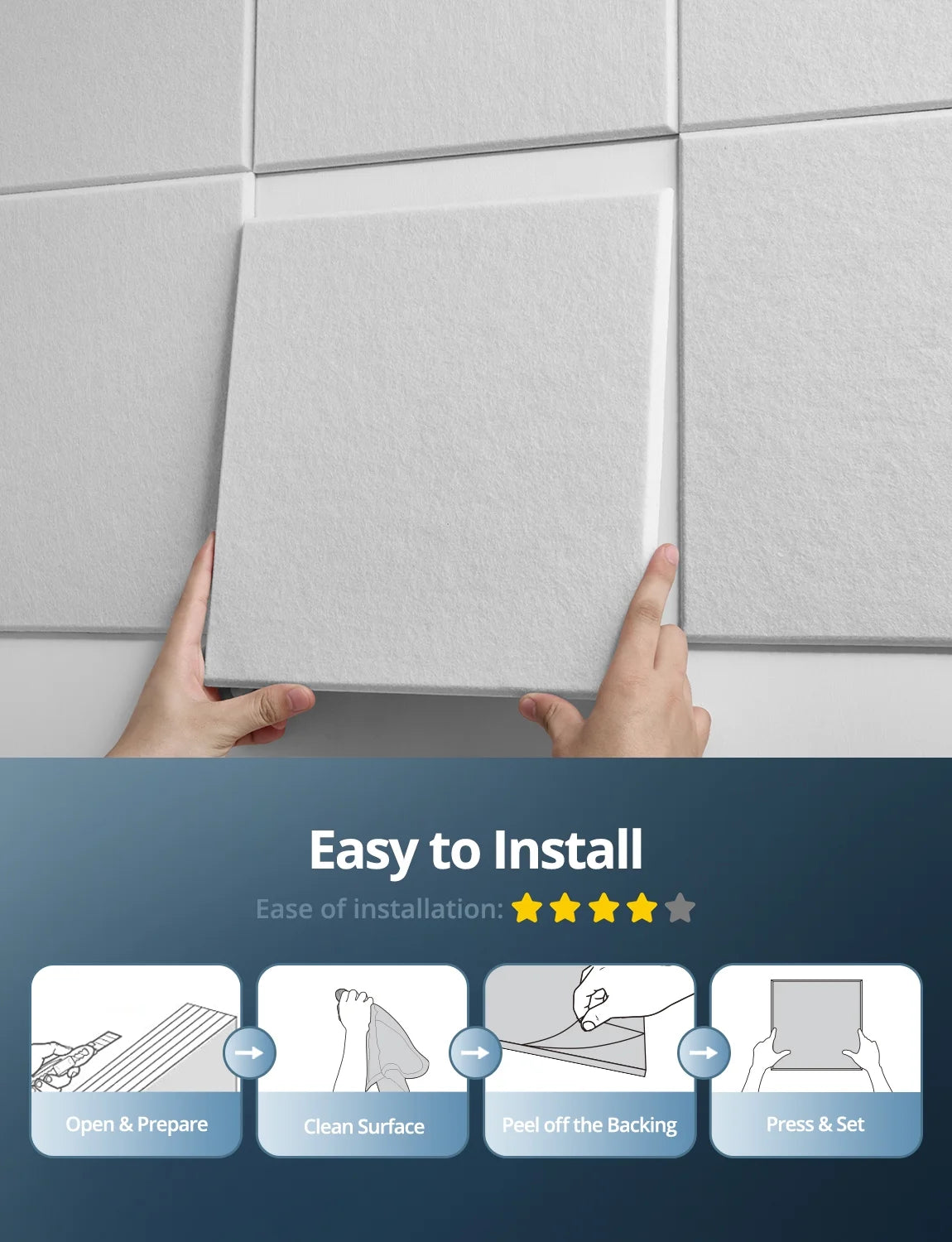 12-Pack White Self-Adhesive Acoustic Panels - 12x12 Tiles