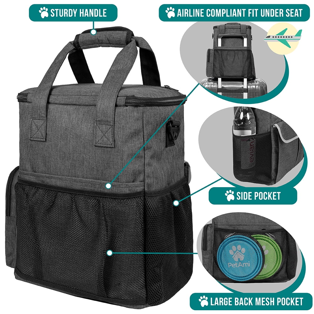 Pet Travel Organizer Bag With Bowls and Containers