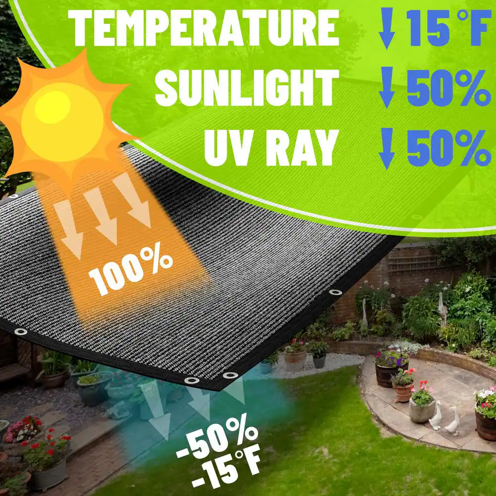 8x10 Black Shade Cloth Mesh Tarp - 50% Sun Block Cover