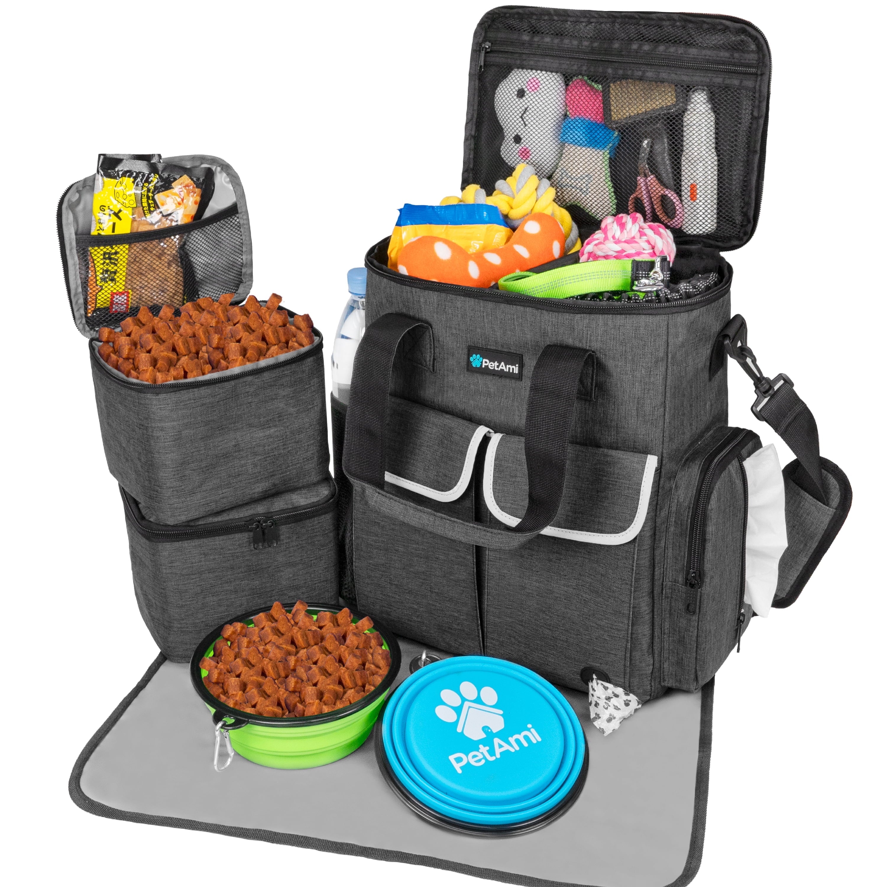 Pet Travel Organizer Bag With Bowls and Containers