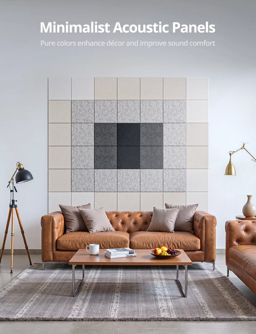 12-Pack Beige Self-Adhesive Acoustic Panels - 12x12 Tiles