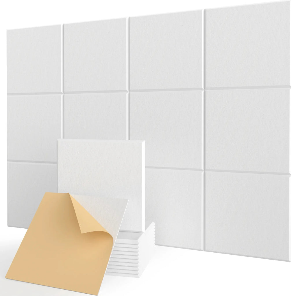 12-Pack White Self-Adhesive Acoustic Panels - 12x12 Tiles